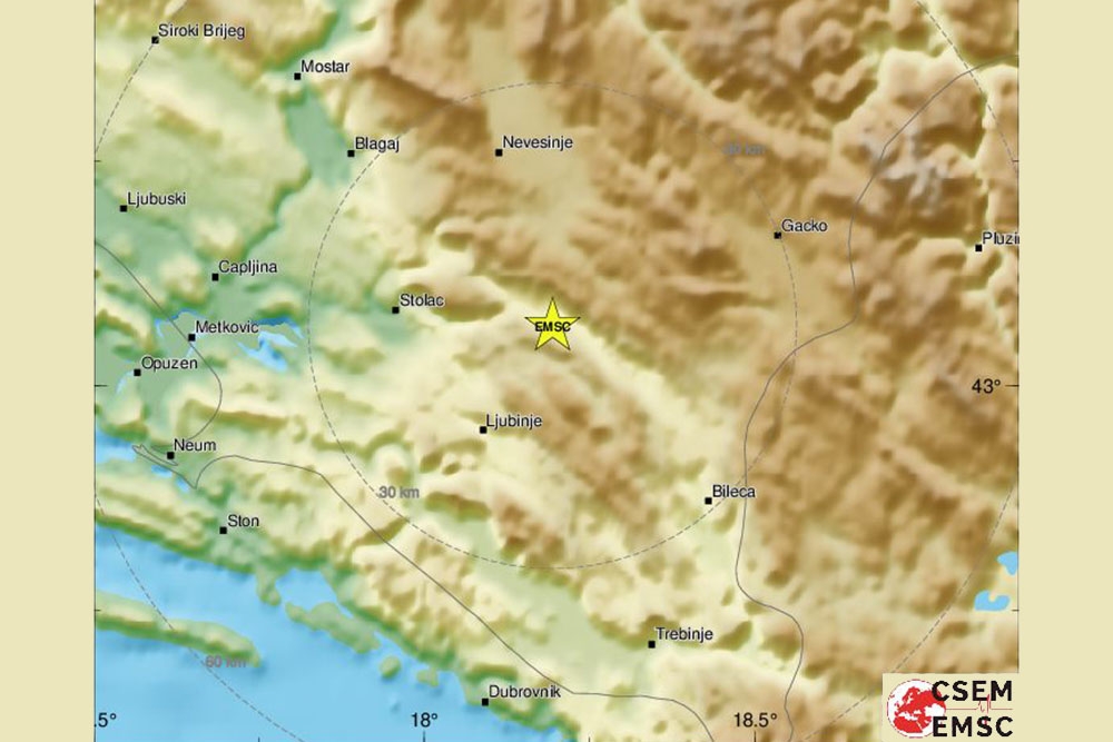 Jak potres zatresao Župu - Epicentar sjeverno od Ljubinja u Bosni i Hercegovini 5.7 prema Richteru