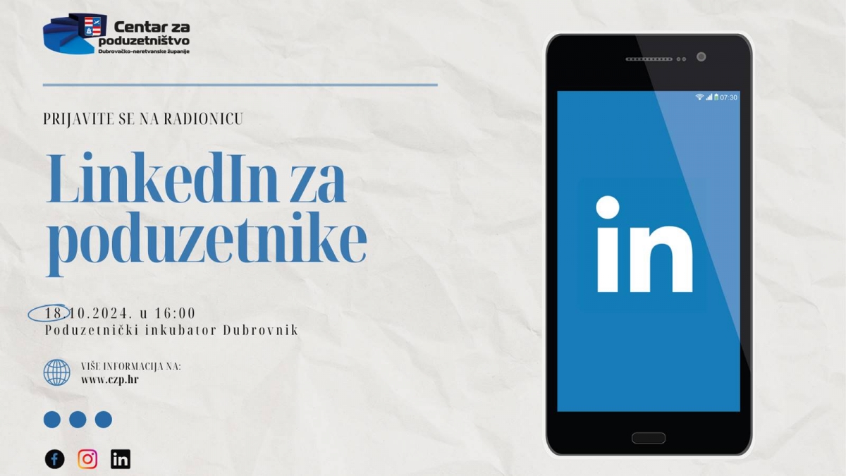 Poziv na besplatnu radionicu Centra za poduzetni&scaron;tvo &ldquo;LinkedIn za poduzetnike&rdquo;