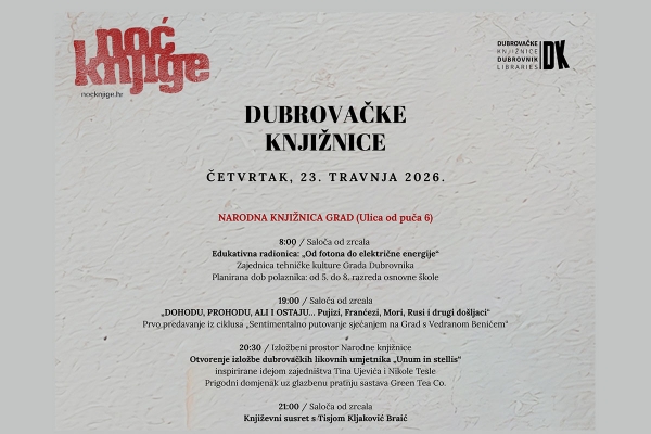 Noć knjige u Dubrovačkim knjižnicama, donosimo program