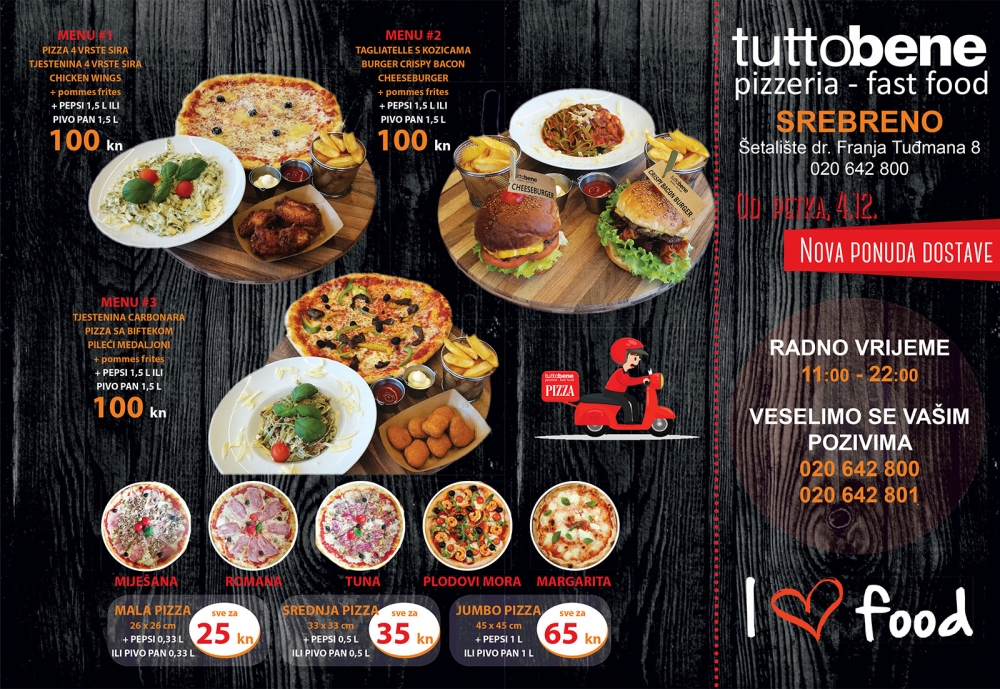 Nove akcije za dostavu iz Tutto Bene - Pet pizza i tri menija po posebnoj akcijskoj cijeni