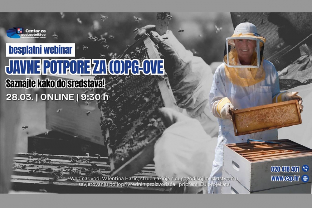 Centar za poduzetni&scaron;tvo - webinar; Javne potpore za (O)PG-ove i ruralno poduzetni&scaron;tvo