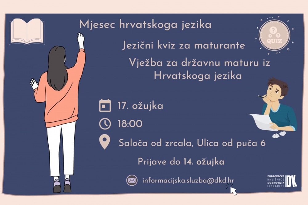 Za kraj obilježavanja Mjeseca hrvatskoga jezika Dubrovačke knjižnice organiziraju Jezični kviz za maturante