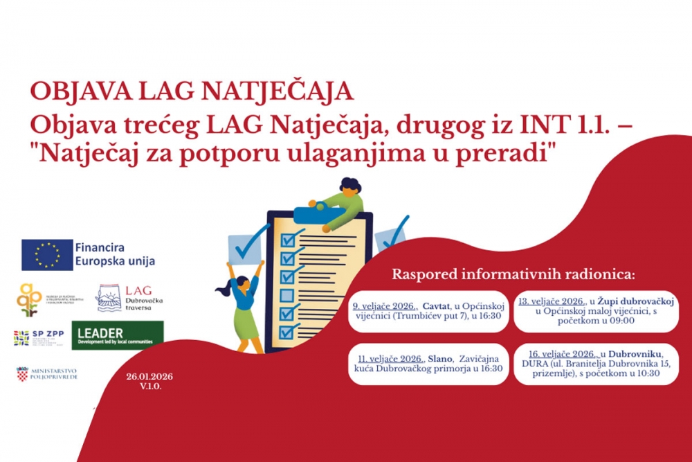 LAG &ldquo;Dubrovačka traversa&rdquo;; Objava LAG Natječaja za potporu ulaganjima u preradi