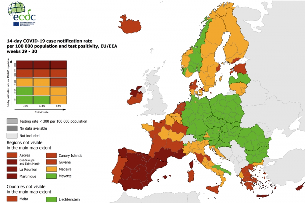 Nova korona karta ECDC-a; Hrvatska i dalje u dobroj situaciji u odnosu na konkurentske turističke zemlje